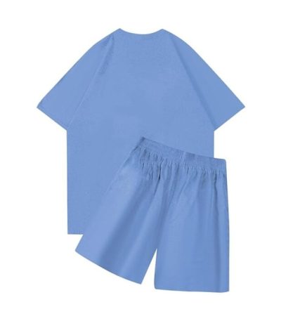 Sky blue nofs shorts set back view styling
