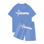 Sky blue nofs shorts set front view styling