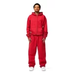 Person wearing red nofs joggers urban style