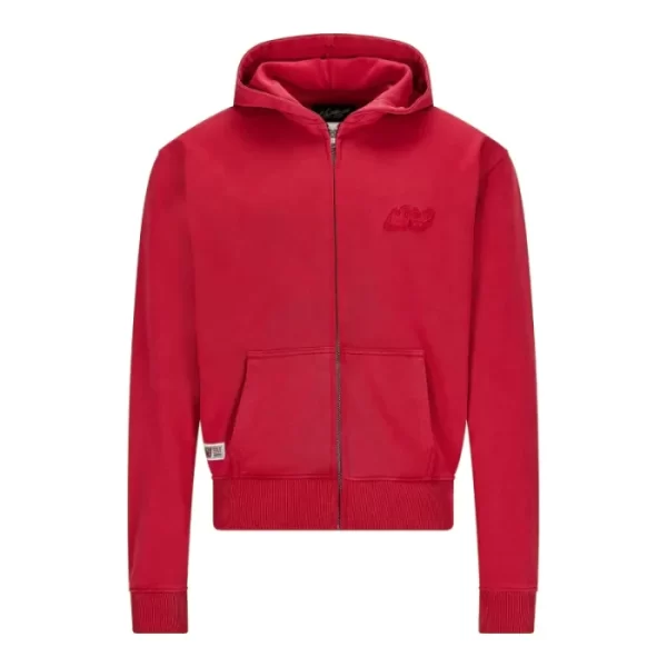 red nofs zipper hoodie front view