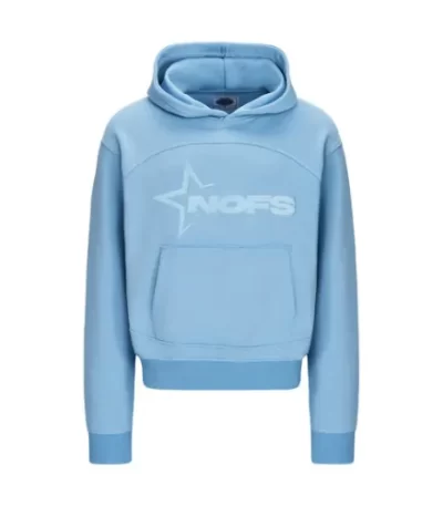tone in tone baby blue hoodie front view