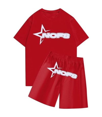 Red Nofs shorts set front view